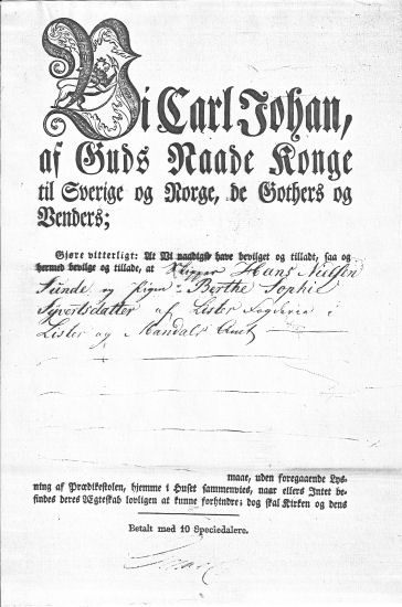 Kongebrev Hans Nilsen Sunde.